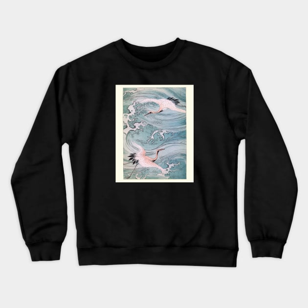 Japanese Storks. Japanese Stork. Japanese style art. Japanese mask. Japanese painting. Japanese Print. Japanese Prints. Old Japanese painting. Old Japan illustration Crewneck Sweatshirt by crocozen